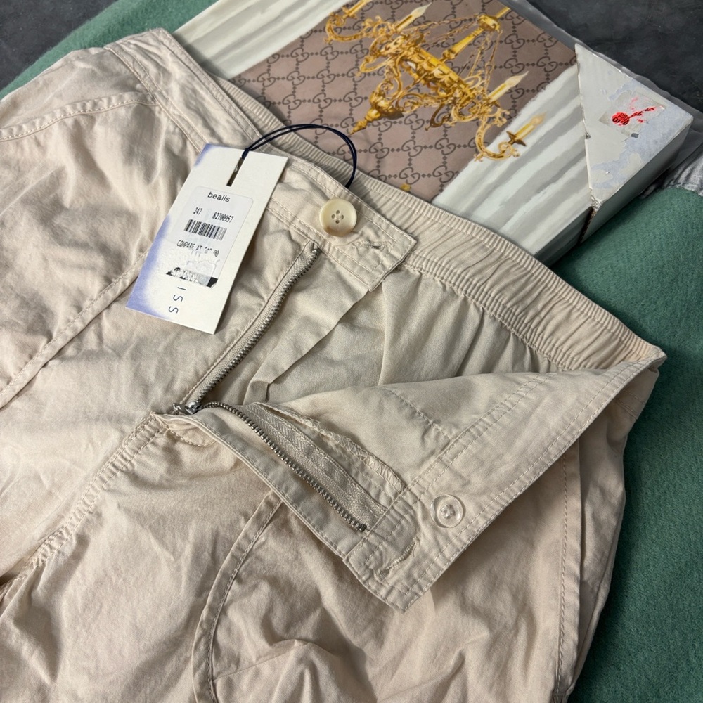 NWT Angel Kiss Tan Lightweight Cargo Pants Back Elastic Waist Wide Leg Women’s L - Picture 12 of 16